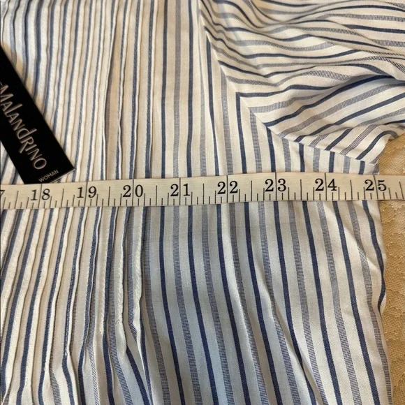 Catherine Malandrino Size 1X Cottagecore Blue and White Striped Blouse with Lace - Picture 9 of 10